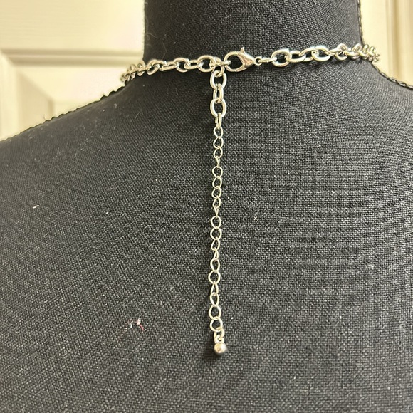 Necklace, Silver and Black Circle Design Necklace, 22” - Picture 6 of 6